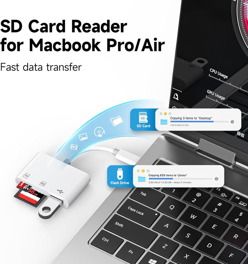 Criello USB C SD Card Reader, 3 in 1 USB-C Memory Card Adapter with Dual Slots (SD/MicroSD) & USB 3 Port for iPhone 15/16/17 Pro Max, iPad Pro/Air/Mini, Mac, MacBook Pro/Air, and More Type C Devices - Image 4